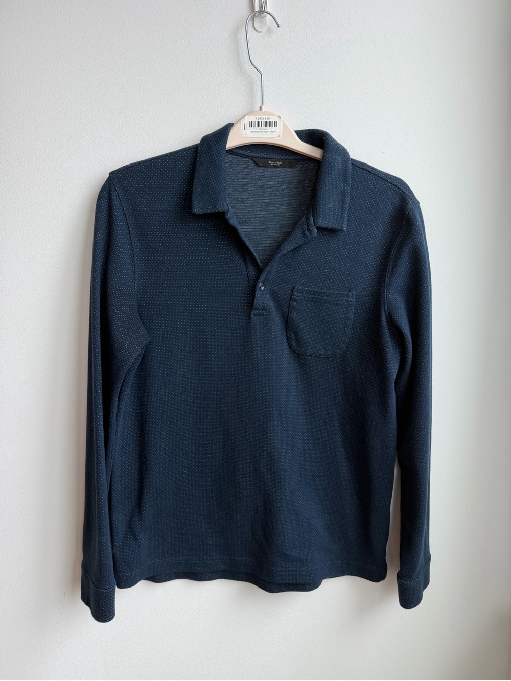 Massimo Dutti Navy Long-Sleeve Polo Shirt